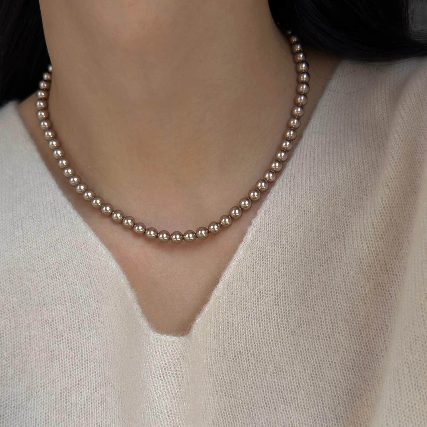 MaisonCleo「珠光流转」不褪色香槟金珍珠项链女轻奢设计感毛衣链