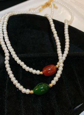 MaisonCleo复古简约树脂椭圆仿珍珠锁骨项链时尚法式小众气质通勤