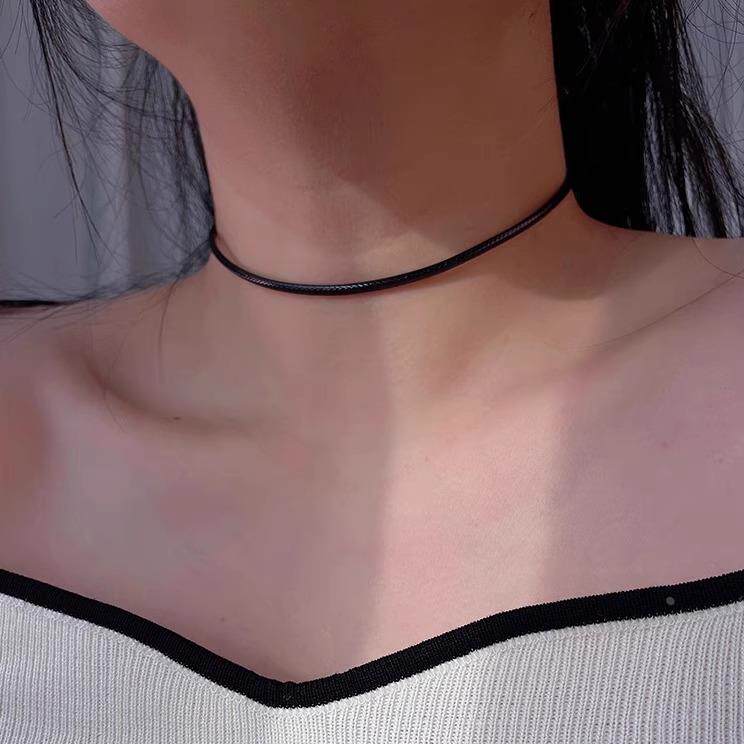 MaisonCleo「美物回归」s925纯银简约项链锁骨链女黑色皮绳项圈