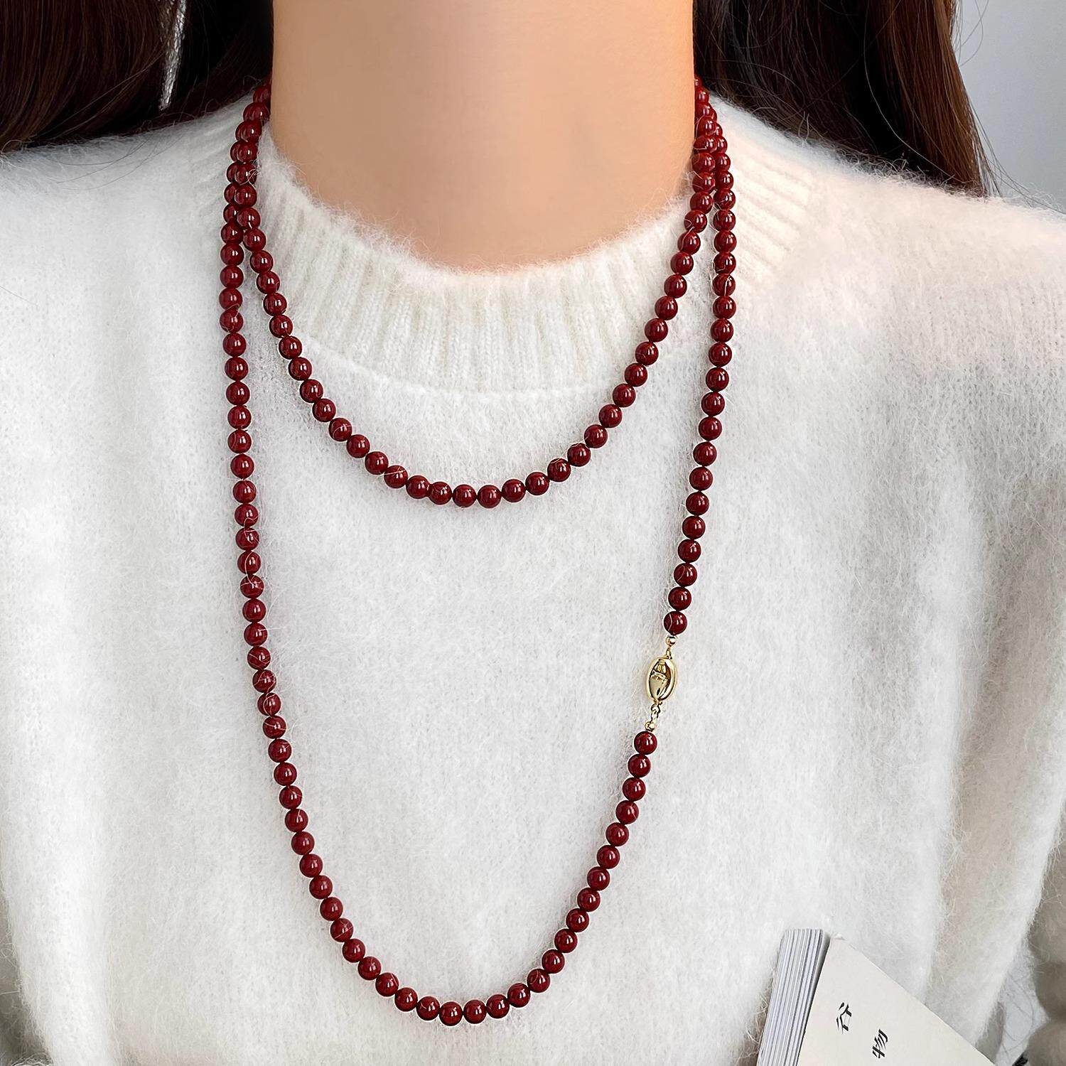 MaisonCleo「好物温柔」安可拉红轻奢珍珠毛衣项链秋冬新年毛衣链