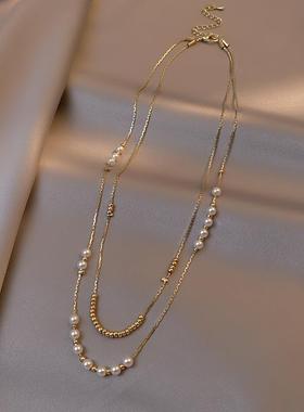 MaisonCleo新款珍珠项链女双层叠戴锁骨链2025年新款小众设计感颈