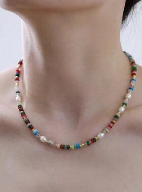 多巴胺纯银淡水珍珠彩虹项链