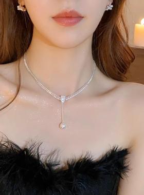 MaisonCleo珍珠锆石项链2025新款锁骨链女小众颈链新娘婚纱礼服配