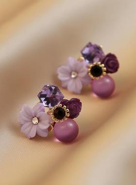 MaisonCleo梦幻紫色花朵2021年新款潮时尚925银针小众设计耳饰品