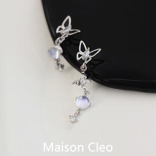 MaisonCleo「银河精灵」蝴蝶不对称流苏无耳洞蚊香盘耳夹小众设计
