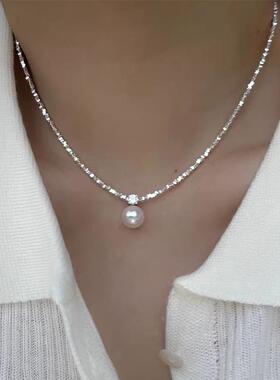 S925纯银施家珍珠碎银锁骨链