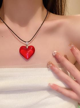 MaisonCleo复古红色大号爱心项链时尚甜美气质简约小众高级锁骨链