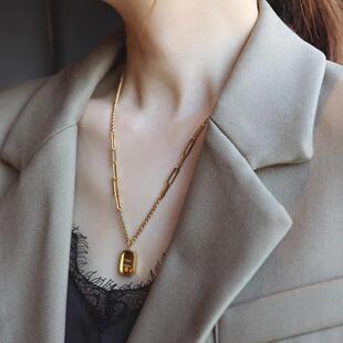 MaisonCleo「美到醉心」简约卫衣小金条金砖项链女轻奢小众毛衣链