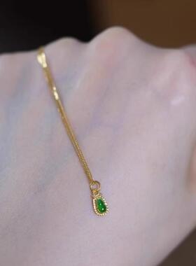 四季皆宜绿翡翠锆石葫芦锁骨链