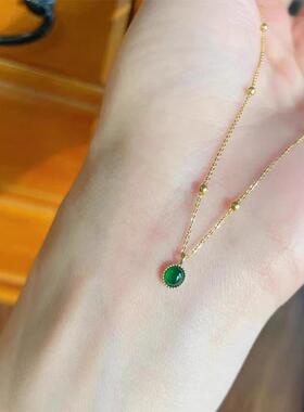 MaisonCleo和田玉绿蛋面锁骨链
