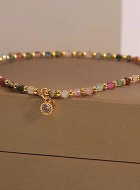 MaisonCleo超闪碧玺锆石脚链