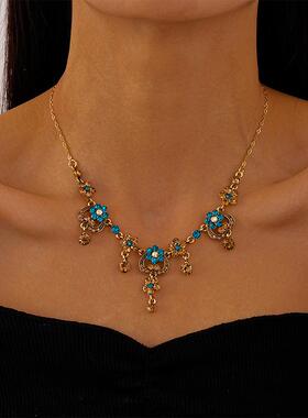 MaisonCleo复古镶钻花朵爱心圆形链条项链小众宫廷风气质高级感锁