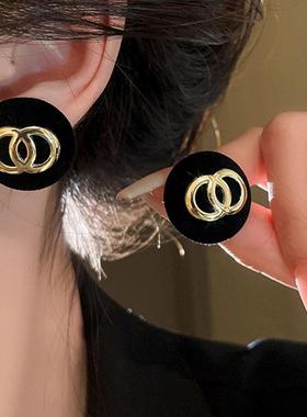 MaisonCleo小香黑色植绒耳钉女2025新款耳环小众设计感气质复古耳