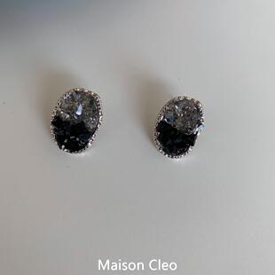 MaisonCleo「精致造型」精致黑水晶S925银针耳环女温柔气质耳饰潮