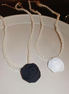 MaisonCleo甜美简约玫瑰花朵珍珠颈链韩国东大门气质毛衣锁骨链项