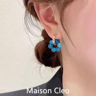 MaisonCleo「温柔雅意」通勤蓝色串珠耳环女气质圈圈时尚洋气耳饰