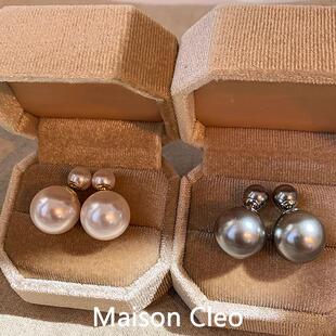 MaisonCleo「精致品味」轻奢大小珍珠纯银针耳钉女气质设计感耳饰