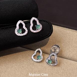 MaisonCleo「经典简约」999纯银葫芦翡翠耳钉轻奢独特精致耳环