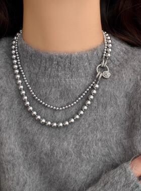 MaisonCleo双层花朵珍珠毛衣链