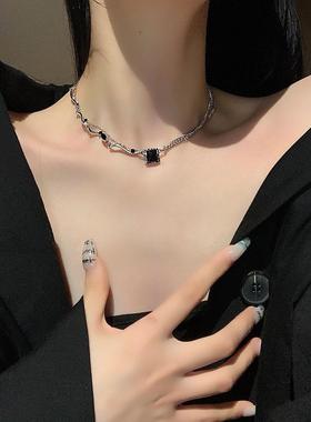 MaisonCleo黑色锆石方钻项链女甜酷锁骨链配饰小众网红冷淡风颈链