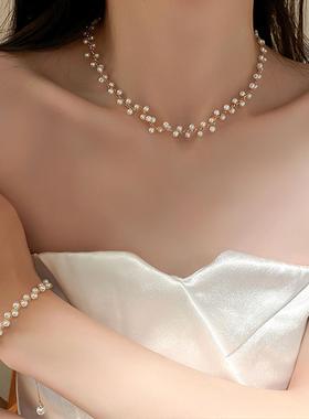 MaisonCleo白色珍珠锁骨项链时尚小众颈链网红新款女手链配套2025
