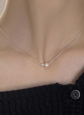 法式轻奢珍珠纯银锁骨链