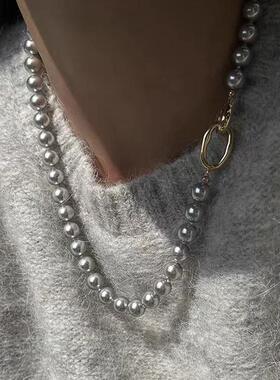 MaisonCleo银灰珍珠纯银毛衣链