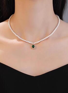 MaisonCleo珍珠祖母绿锁骨链