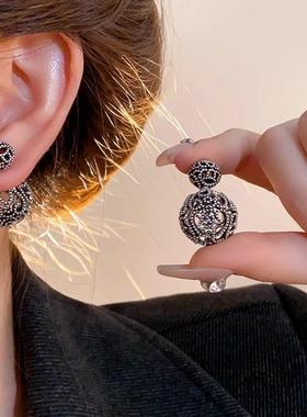 MaisonCleo黑色双面气质耳钉复古小众独特耳环2025新款耳坠耳饰女