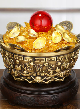 速发纯铜聚宝盆摆件家用摆件聚关全铜礼公室客厅开业办品摆件玄财