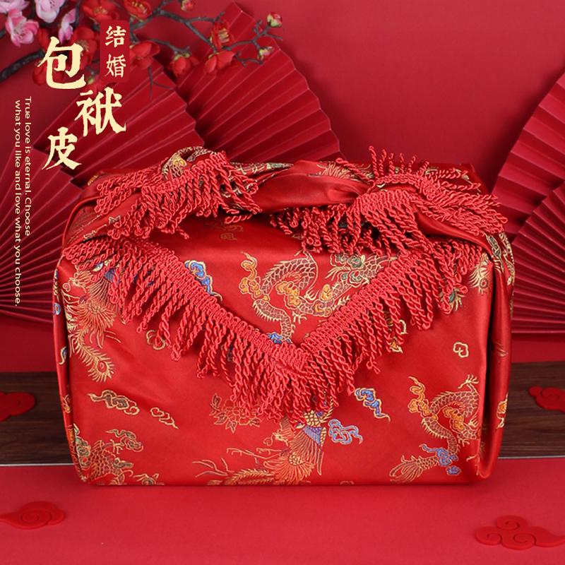 结婚包袱皮新娘陪嫁嫁妆红布女方包喜盆大号红包裹布婚庆用品大全