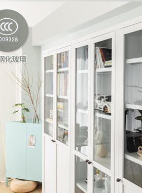 信工全屋钢制书柜30cm现代收纳置物架玻璃门艺柜书架展示柜简约铁
