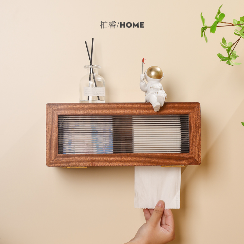 实木化妆室卷筒卫生纸盒免打孔厕所卫生纸置物F架卫生纸盒卷筒卫