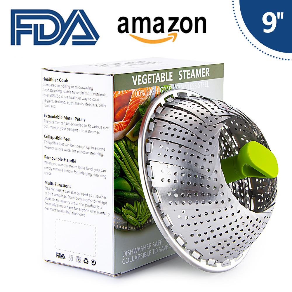 9寸调节不锈钢折叠蒸笼 直径24cm 可伸缩蒸屉蒸架 basket steamer