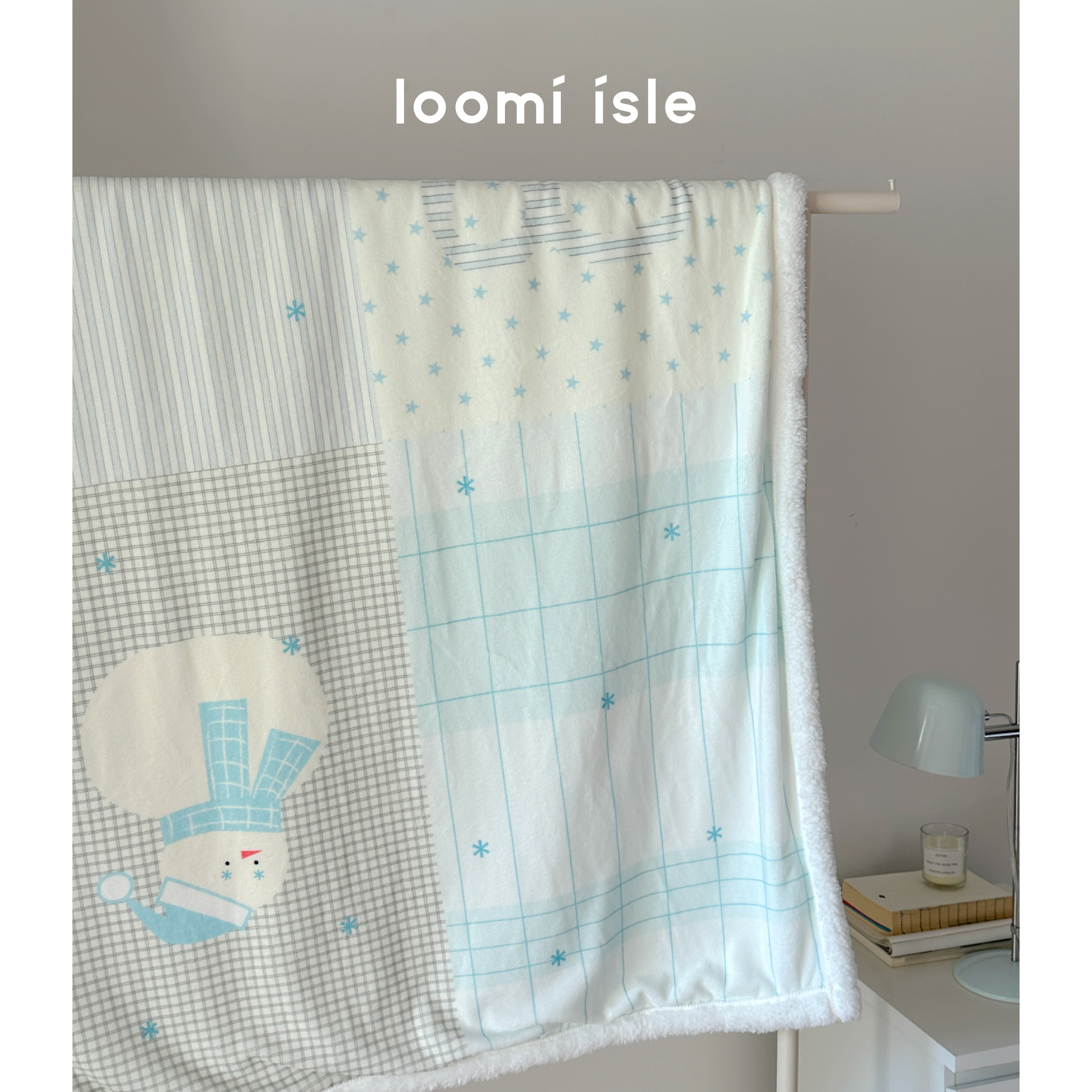 小众原创韩系高级雪人奶蓝毛毯