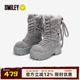 SMILEY笑脸长款 绑带雪地靴灰冬保暖增高潮流女休闲大头厚底棉鞋 子