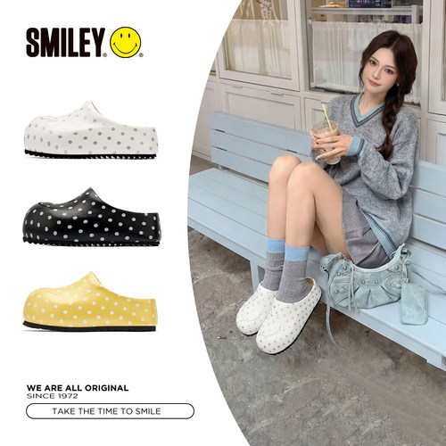 SMILEY笑脸白色波点勃肯穆勒拖鞋