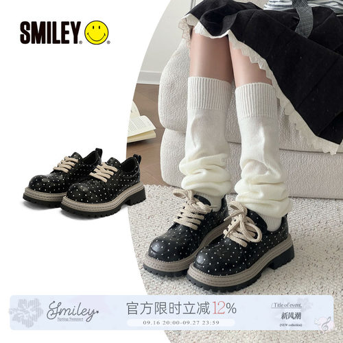 SMILEY笑脸黑色波点春季女小皮鞋