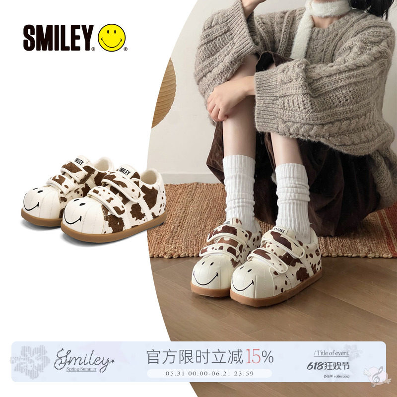 SMILEY笑脸贝壳头白棕奶牛冬季加绒女增高毛毛虫丑萌棉鞋面包鞋子