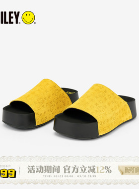 SMILEY笑脸老花懒人拖鞋女黄色新款夏季一字拖鞋潮流厚底增高舒适