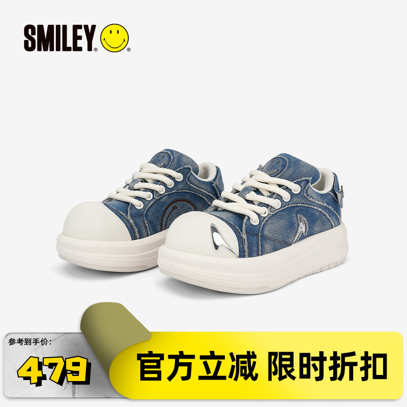 SMILEY笑脸牛仔厚底增高大头板鞋