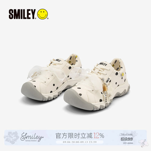 SMILEY笑脸白色女厚底慢跑鞋子