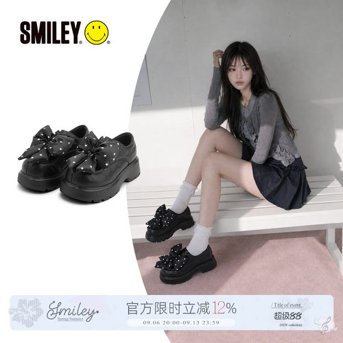 SMILEY笑脸星星蝴蝶结黑色松糕鞋