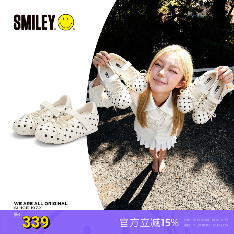 【张琼予同款】SMILEY白色波点蝴蝶结玛丽珍法式芭蕾增高浅口单鞋