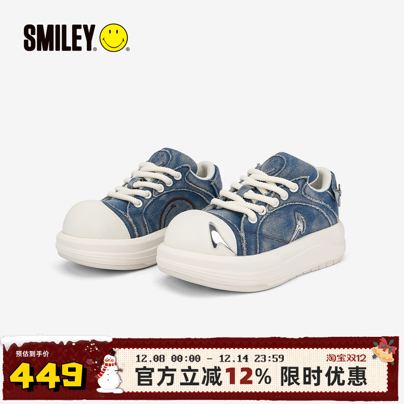 SMILEY笑脸牛仔厚底增高大头板鞋