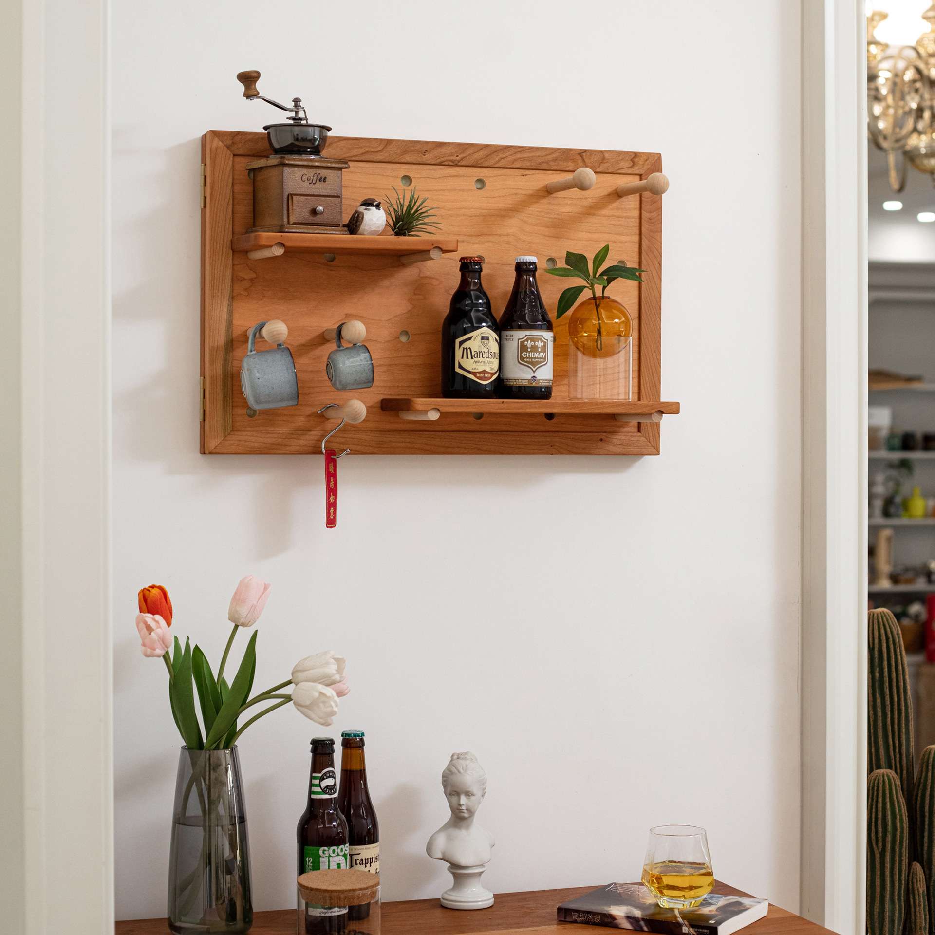 掬涵实木洞洞板电表箱装饰品隔板木质遮挡挂板入户收纳展示置物架