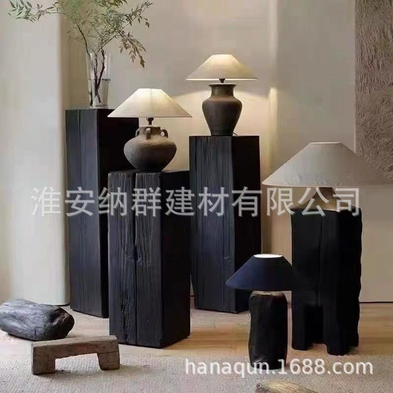 碳化方形木墩子立柱家具矮凳家用花架实木底座摆件边几原木户外