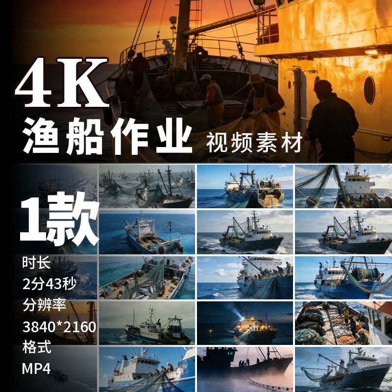 高清远洋渔船出海捕捞拖网捕鱼海上作业渔民丰收渔业经济视频素材