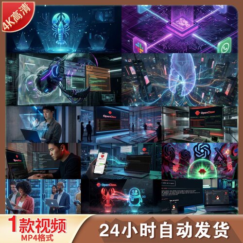 高清4K高帧率openclaw龙虾token人工智能智能系统视频素材