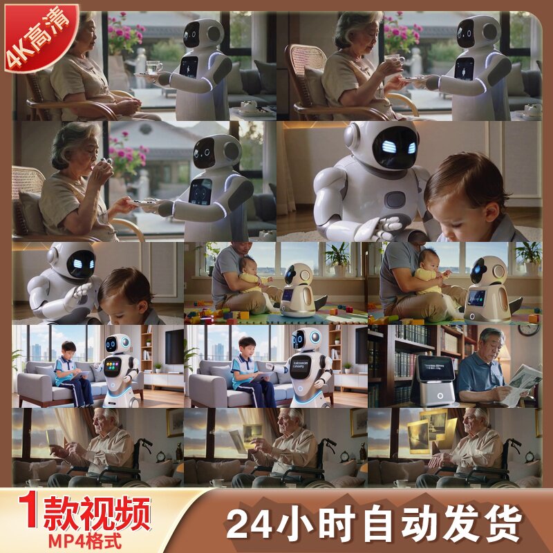 高清智能机器人家庭生活AI互动温馨日常服务科技智能家居视频素材